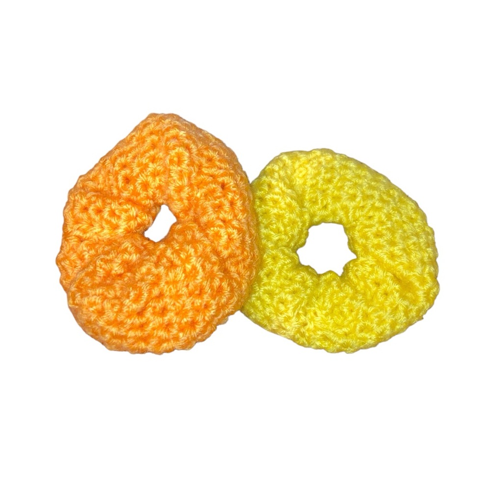 Handmade Bright Orange and Yellow Crochet Hair Scrunchies